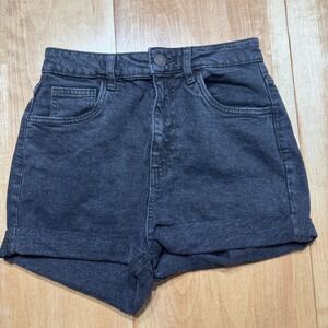 Cotton On High Rise Stretch Denim Shorts Black Cuffed Size 6 US 10 AU